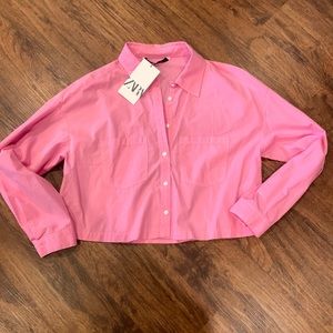 Zara pink cropped button up